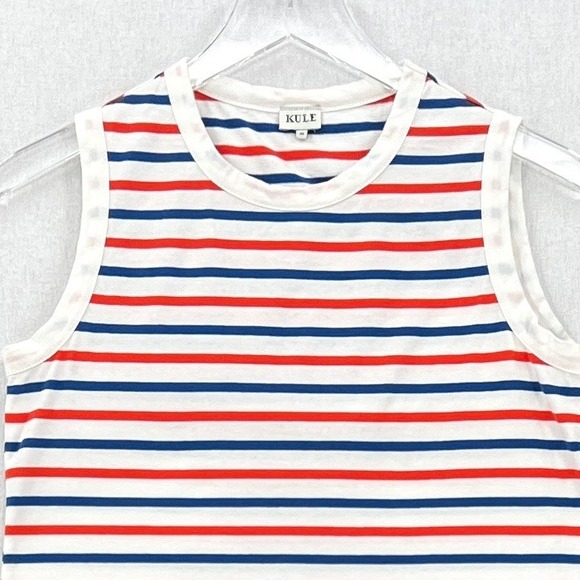 KULE The Tank Top Womens XS White Blue Red Sleeveless Stripe Crew neck Tee - Picture 7 of 13